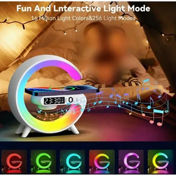 LED Desk Lamp Night Light Wireless Charger Alarm Clock w/Bluetooth Speaker 15W - Picture 2 of 10